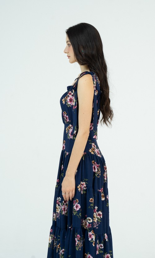 G-Navy Floral Maxi Woven Dress